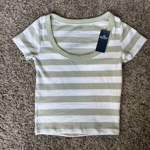 Hollister Striped Top in Olive and White NWT